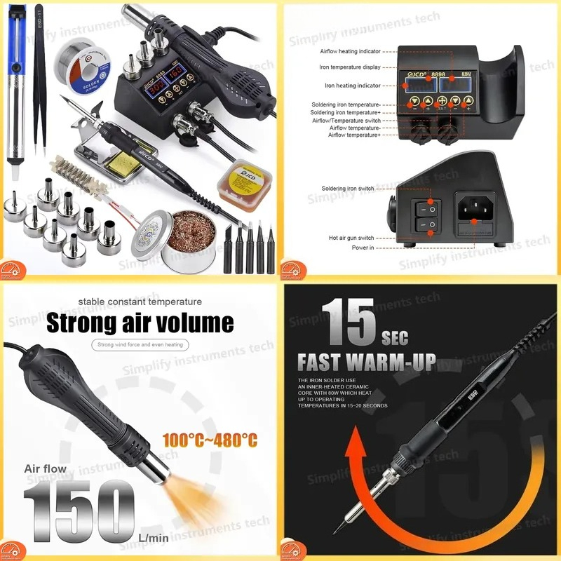 2 In 1 Soldering Rework Station 750W - 8898 Lehimleme İstasyonu 750W 2'si 1